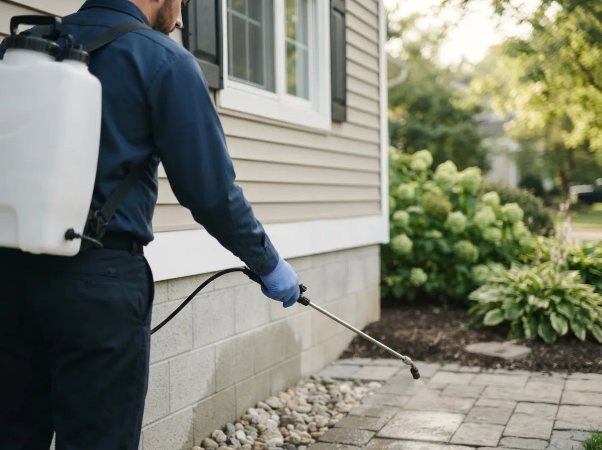Pest control technician inspecting a home in Van Etten, NY